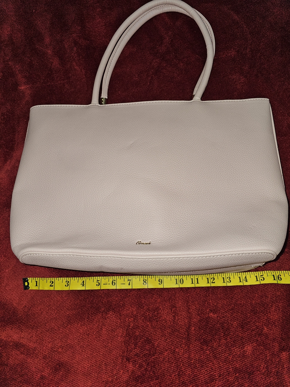 Grossy Quilted Pink Tote Bag with Gold Accent - Picture 7 of 8